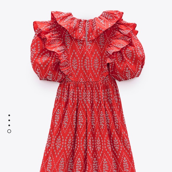 Zara Dresses Zara Red Embroidered Openwork Eyelet Dress Ruffled